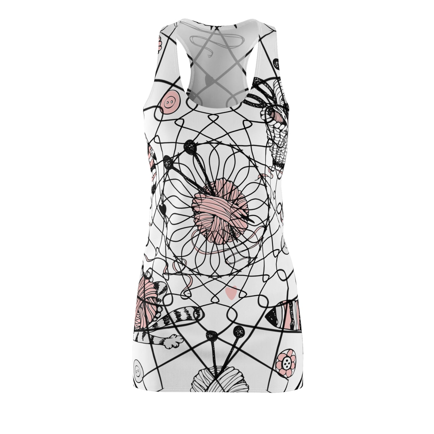 Floral Bee Patterned Racerback Dress, Comfortable Summer Dress, Casual Wear, Beach Outfit, Gift for Nature Lovers