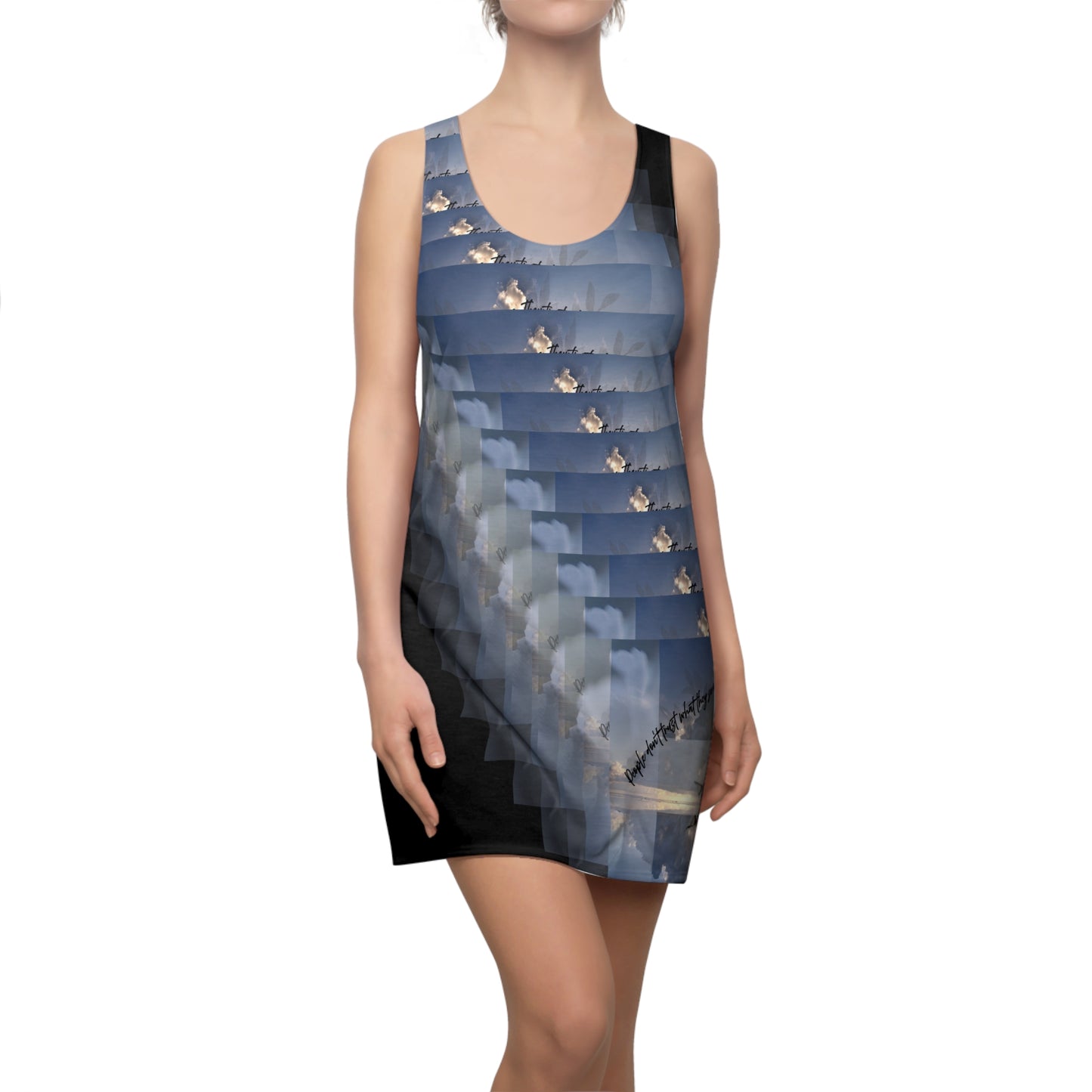 Cloudy Sky Pattern Racerback Dress, Casual Summer Dress, Beach Wear, Vacation Outfit, Boho Fashion, Nature Inspired Dress