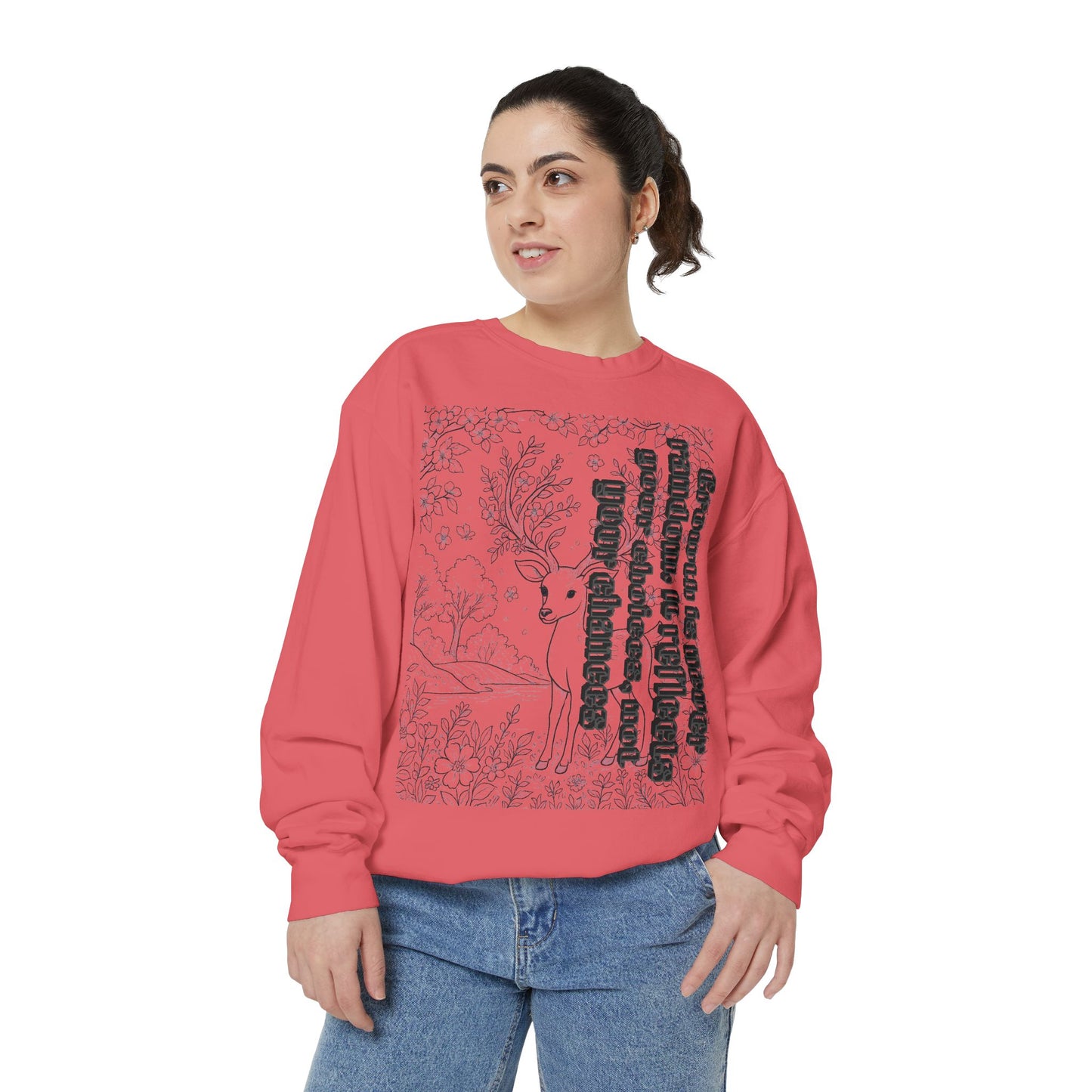 Whimsical Deer Sweatshirt | Cozy Casual Wear, Gift for Nature Lovers, Fall Fashion, Unique Artwork, Unisex Style