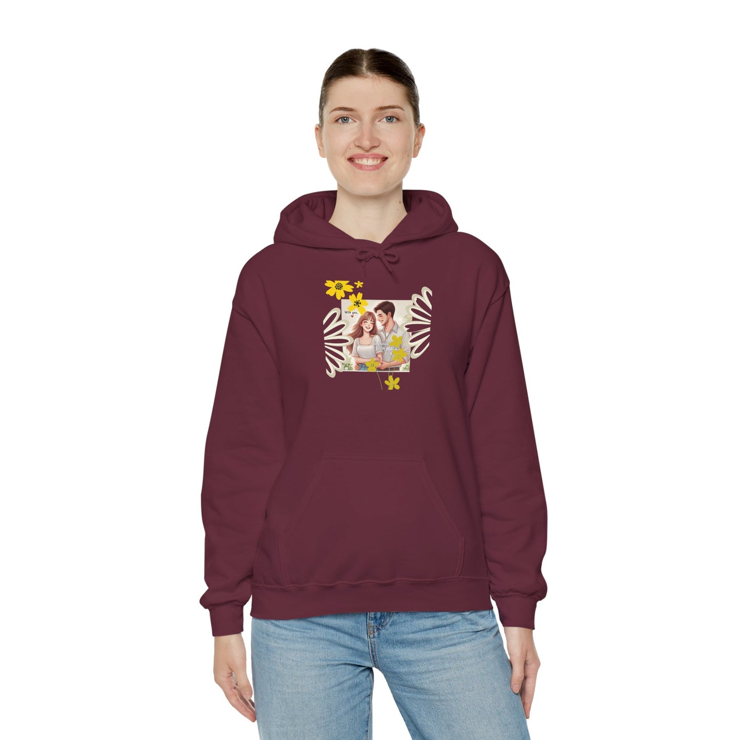 Romantic Couple Hooded Sweatshirt, Cozy Sweatshirts, Couple Gift, Valentine's Day Hoodie, Unisex Hooded Sweatshirt, Floral Hoodies