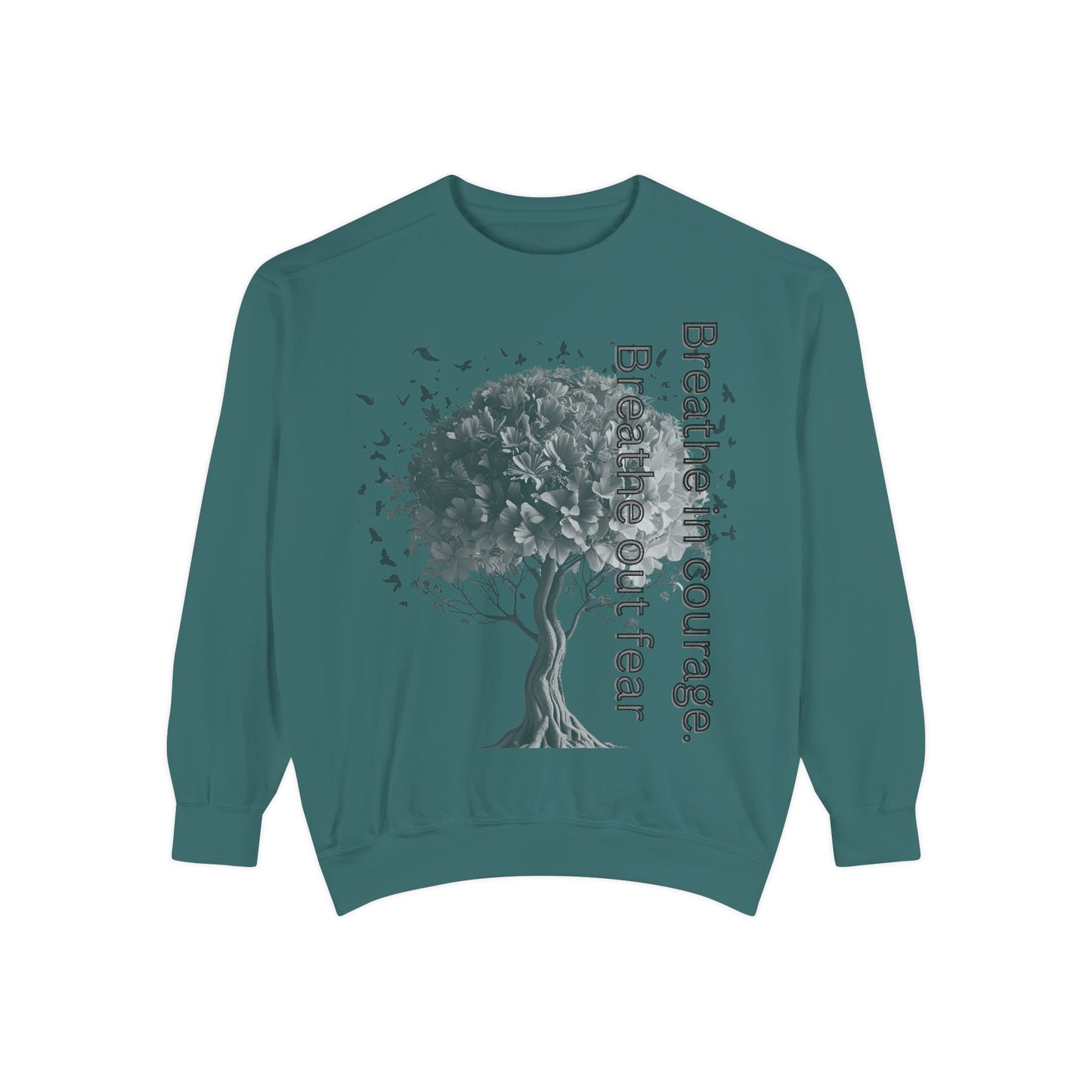 Inspirational Sweatshirt, Cozy Garment-Dyed Sweater, Gift for Nature Lovers, Motivational Apparel, Breathe Design Hoodie, Relaxed Fit Layer