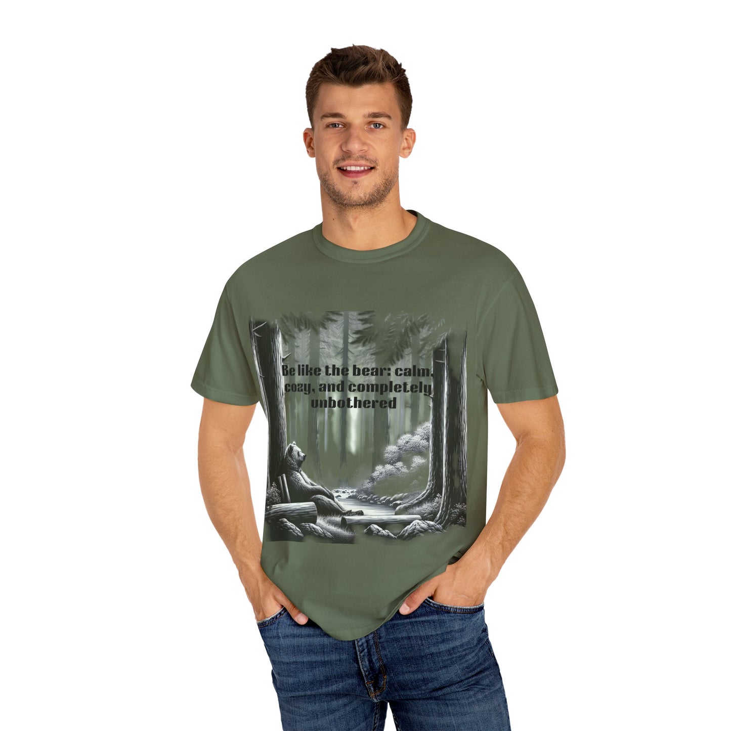 Calm Bear Motivational T-Shirt, Relaxed Fit Cotton Tee, Nature Lover Gift, Inspirational Shirt, Outdoor Adventure Apparel