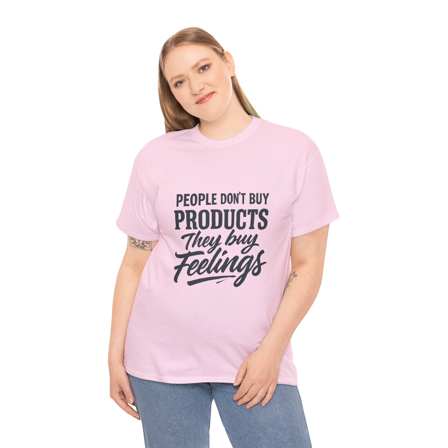 Unisex Heavy Cotton Tee: 'People Don't Buy Products, They Buy Feelings' - Casual Fashion, Gift Idea, Everyday Wear, Comfortable Style, [...]