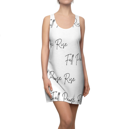 Fall Pause Rise dress | Racerback Dress with Script Text All-Over Print