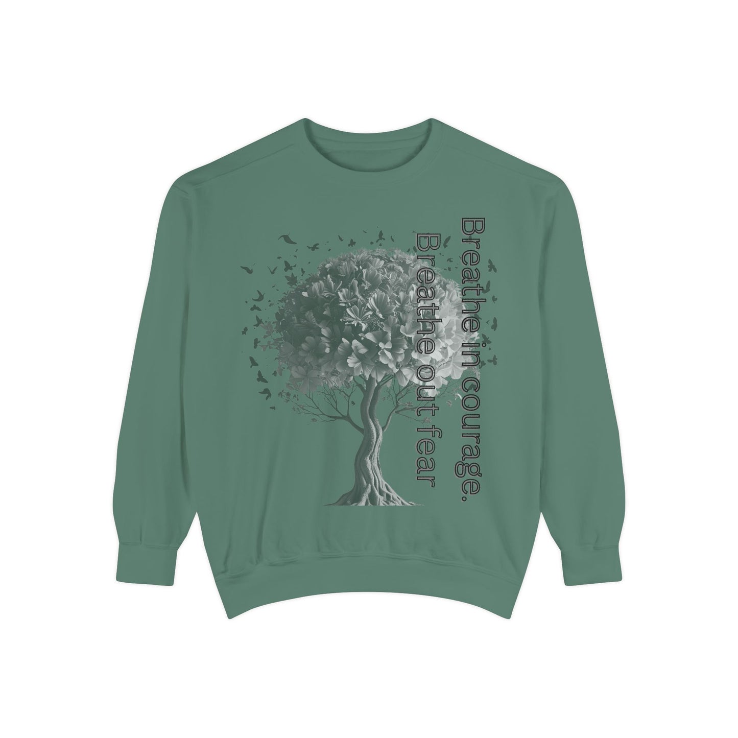 Inspirational Sweatshirt, Cozy Garment-Dyed Sweater, Gift for Nature Lovers, Motivational Apparel, Breathe Design Hoodie, Relaxed Fit Layer