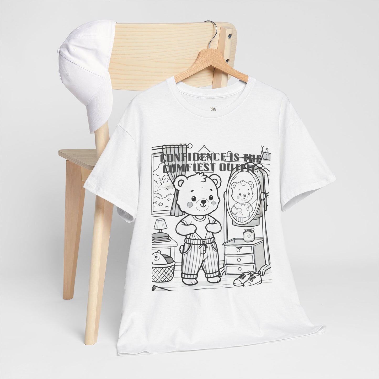 Confidence Is The Cutest Outfit Tee, Unisex Cotton T-Shirt, Cute Bear Graphic Tee, Gift for Kids, Inspirational Casual Wear