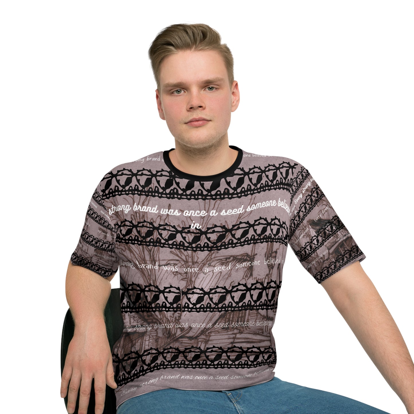 Artistic Affirmation T-Shirt, Inspirational Tee, AOP Graphic Shirt, Unique Men's Fashion, Motivational Top, Casual Wear