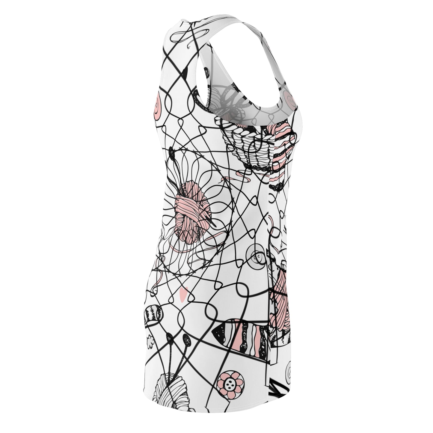 Floral Bee Patterned Racerback Dress, Comfortable Summer Dress, Casual Wear, Beach Outfit, Gift for Nature Lovers