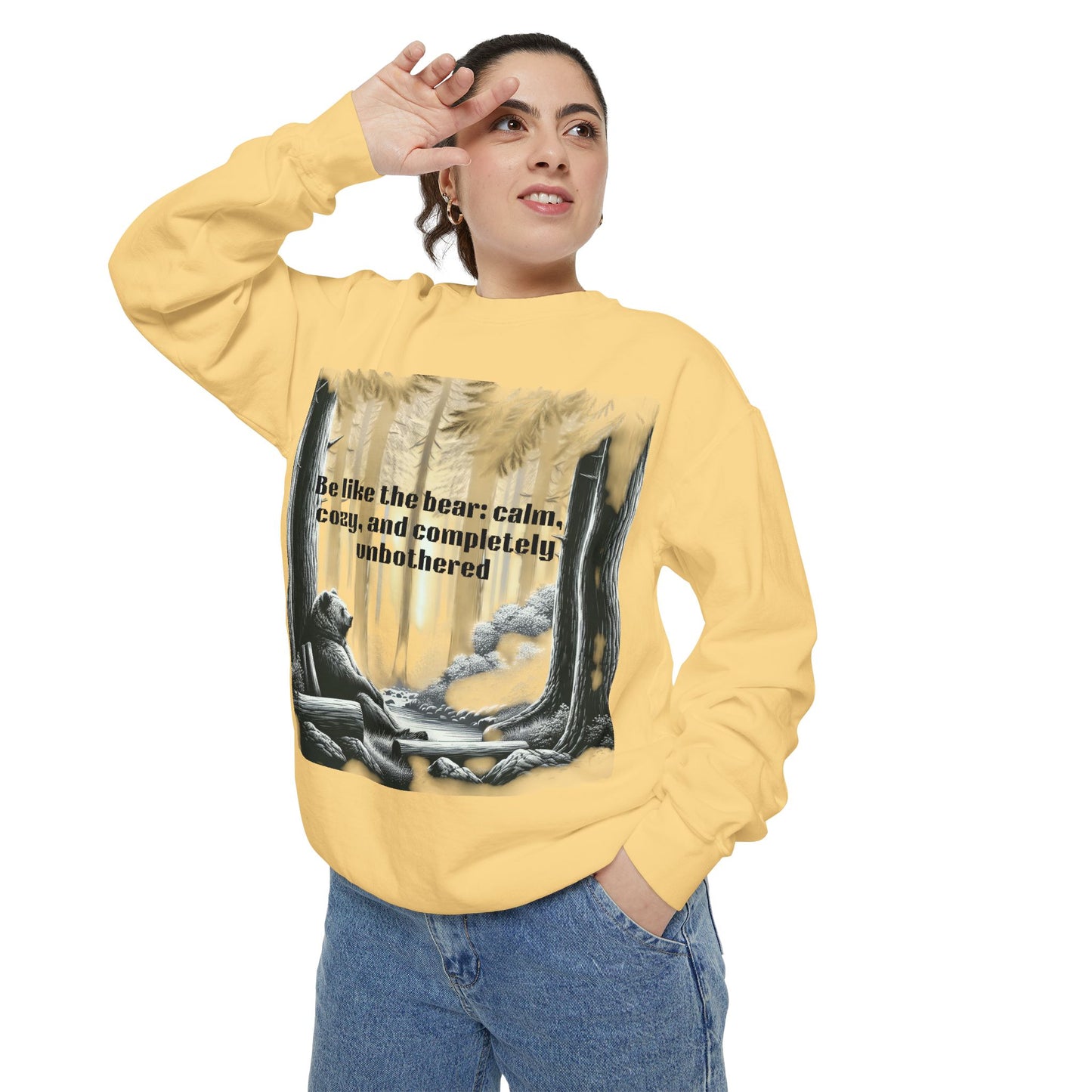 Bear Calm Sweatshirt | Unisex Garment-Dyed Cozy Crew | Inspirational Nature Apparel | Perfect Gift for Outdoor Lovers