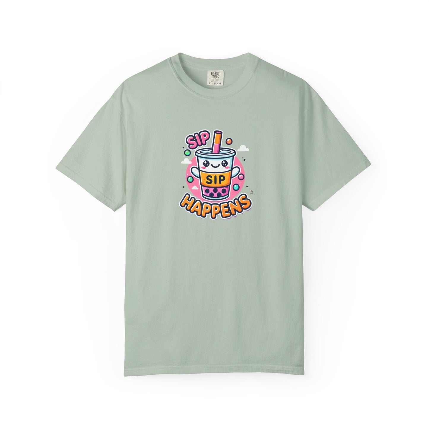 Kawaii Sip Happens T-Shirt, Cute Graphic Tee for Bubble Tea Lovers, Fun Casual Wear, Gift for Boba Tea Fans, Quirky Everyday Style