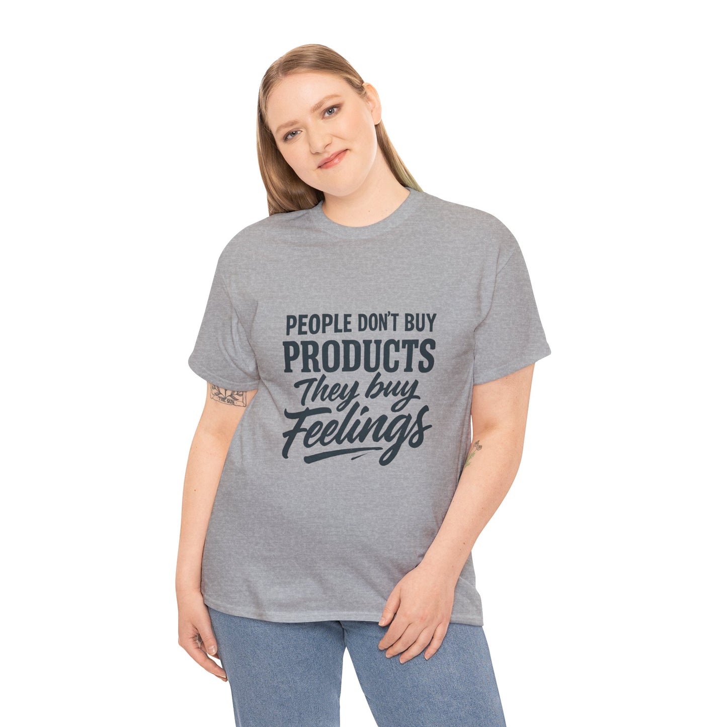Unisex Heavy Cotton Tee: 'People Don't Buy Products, They Buy Feelings' - Casual Fashion, Gift Idea, Everyday Wear, Comfortable Style, [...]