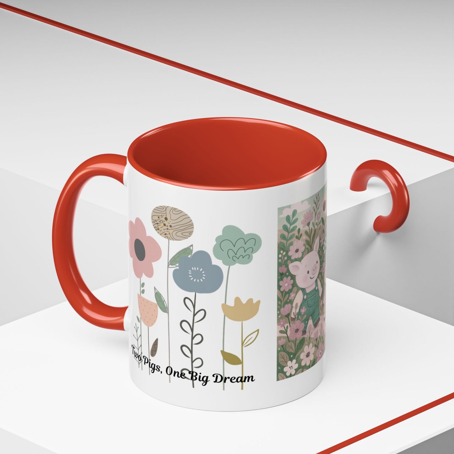 Charming Piggy Coffee Mug, Cute Animal Tea Cup, Floral Design Drinkware, Gift for Animal Lovers, Kitchen Decor, Unique Birthday Gift