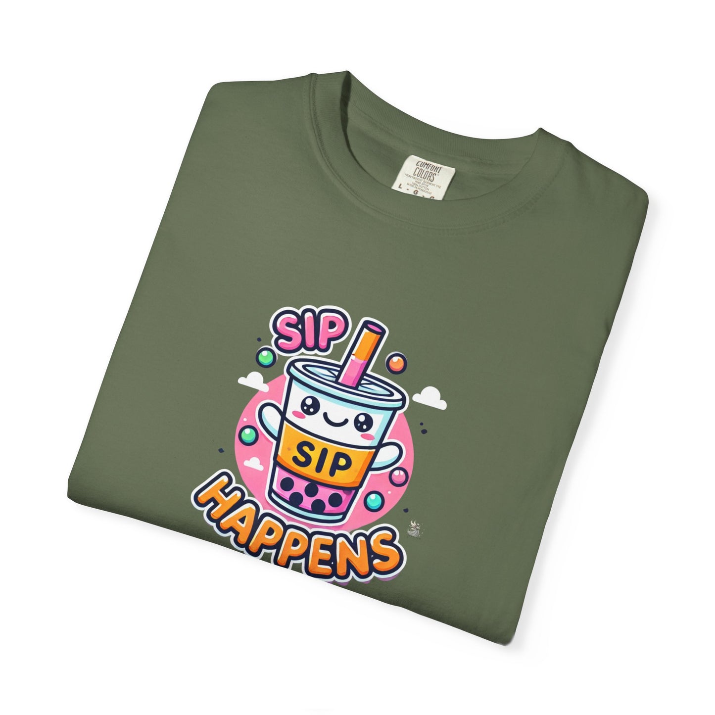 Kawaii Sip Happens T-Shirt, Cute Graphic Tee for Bubble Tea Lovers, Fun Casual Wear, Gift for Boba Tea Fans, Quirky Everyday Style