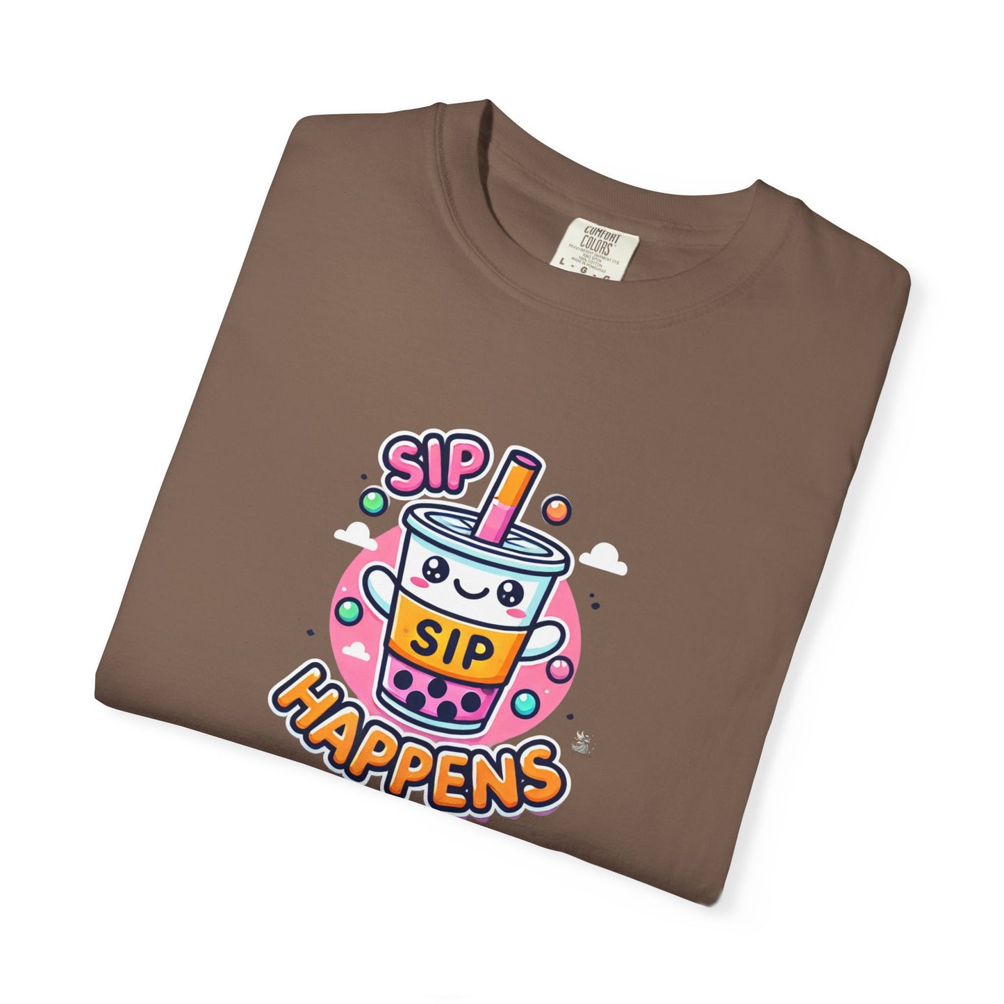 Kawaii Sip Happens T-Shirt, Cute Graphic Tee for Bubble Tea Lovers, Fun Casual Wear, Gift for Boba Tea Fans, Quirky Everyday Style