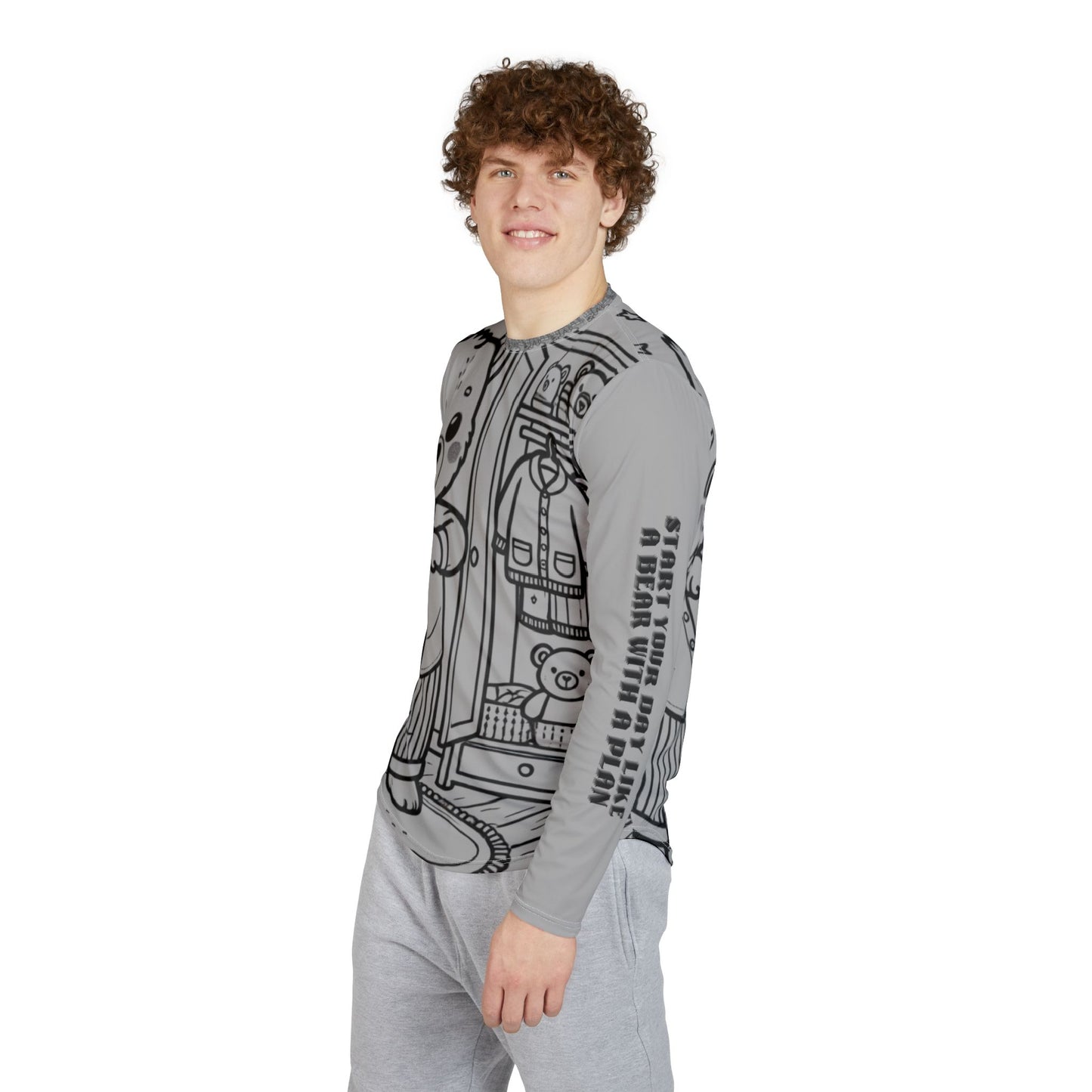 Men's UV Protection Long Sleeve Shirt - Cute Bear Design for Outdoor Adventures, Summer Activities, Beach Wear, Gift for Dad, Fun Day