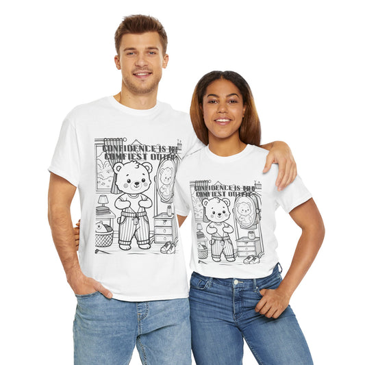 Confidence Is The Cutest Outfit Tee, Unisex Cotton T-Shirt, Cute Bear Graphic Tee, Gift for Kids, Inspirational Casual Wear