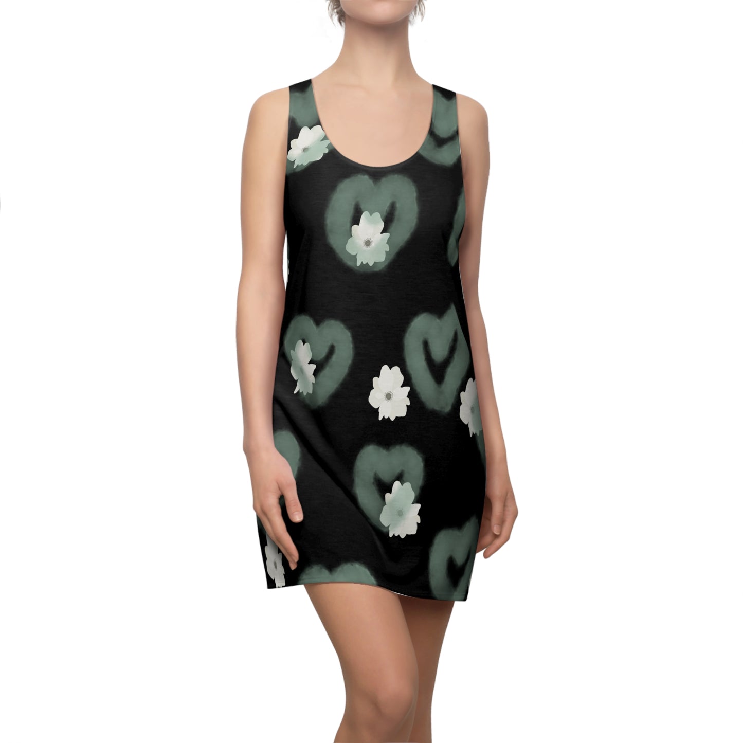 Heart Blossoms Racerback Dress | Floral Summer Dress, Casual Outfit, Beachwear, Gift for Her, Party Dress