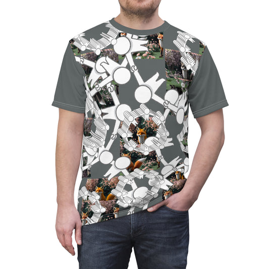 Whimsical Fox Pattern Tee, Unisex Graphic Shirt for Nature Lovers, Fun Gift for Birthdays, Casual Summer Wear, Eco-Friendly Style