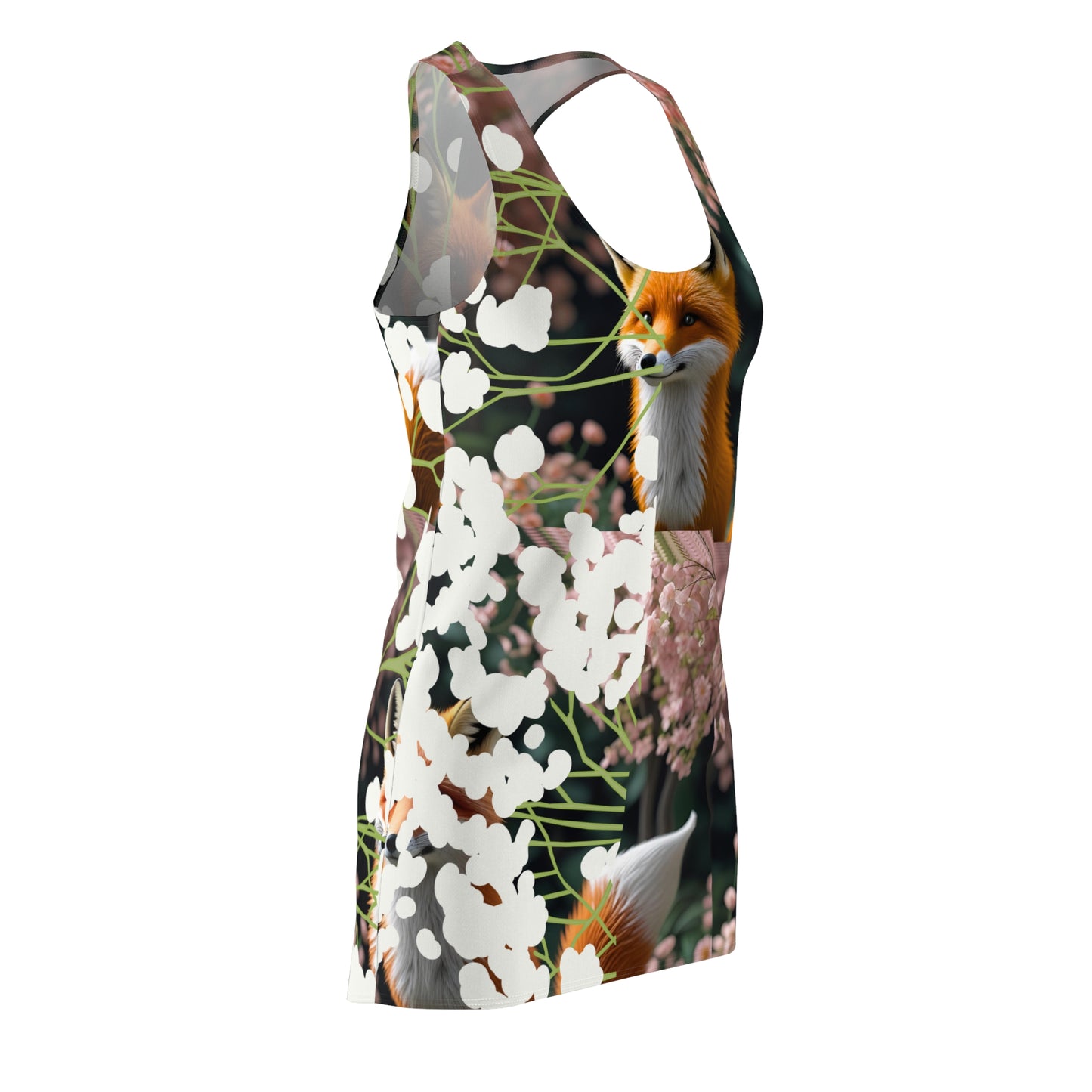 Floral Fox Racerback Dress, Whimsical Summer Dress, Woodland Animal Apparel, Perfect for Outdoor Events, Gift for Nature Lovers