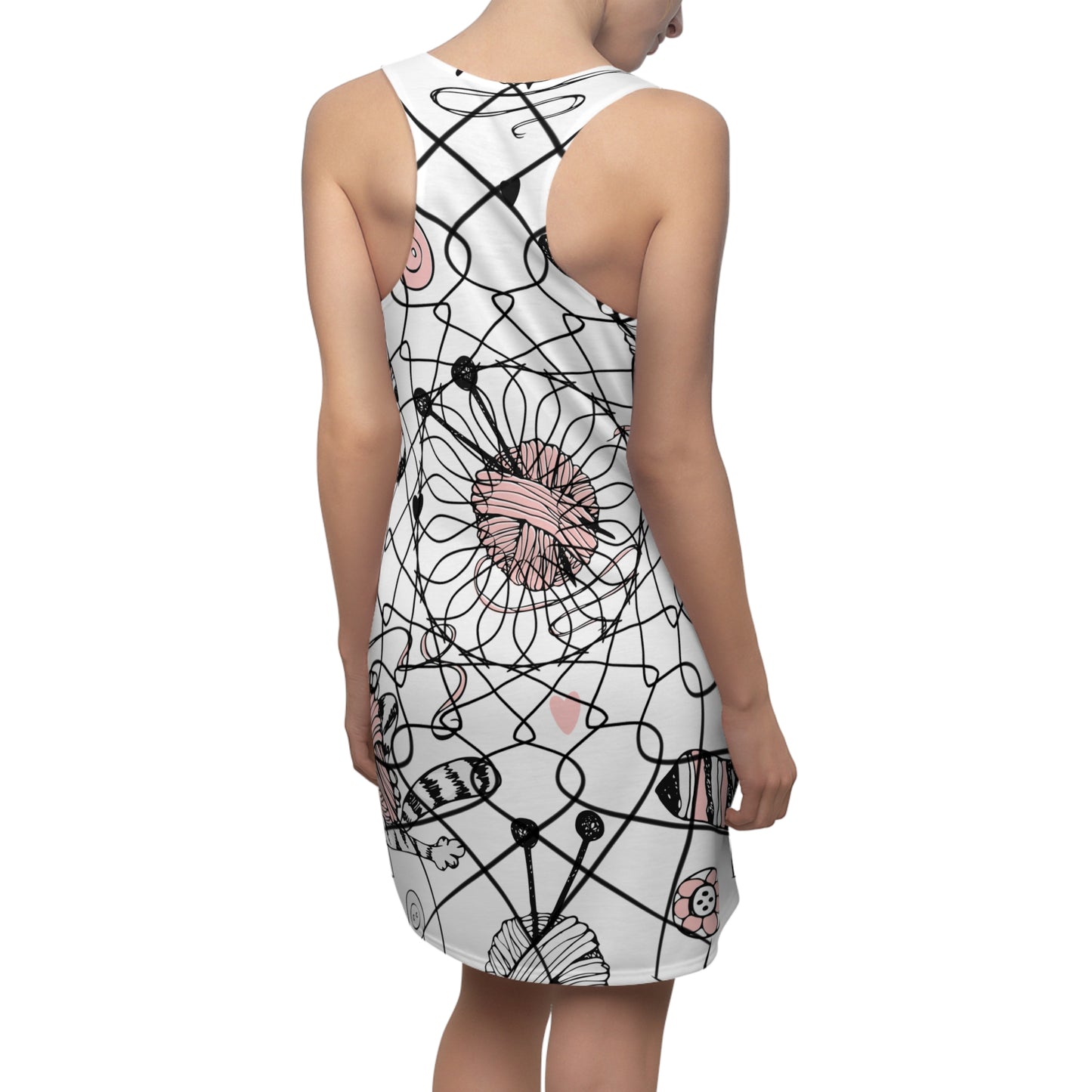 Floral Bee Patterned Racerback Dress, Comfortable Summer Dress, Casual Wear, Beach Outfit, Gift for Nature Lovers