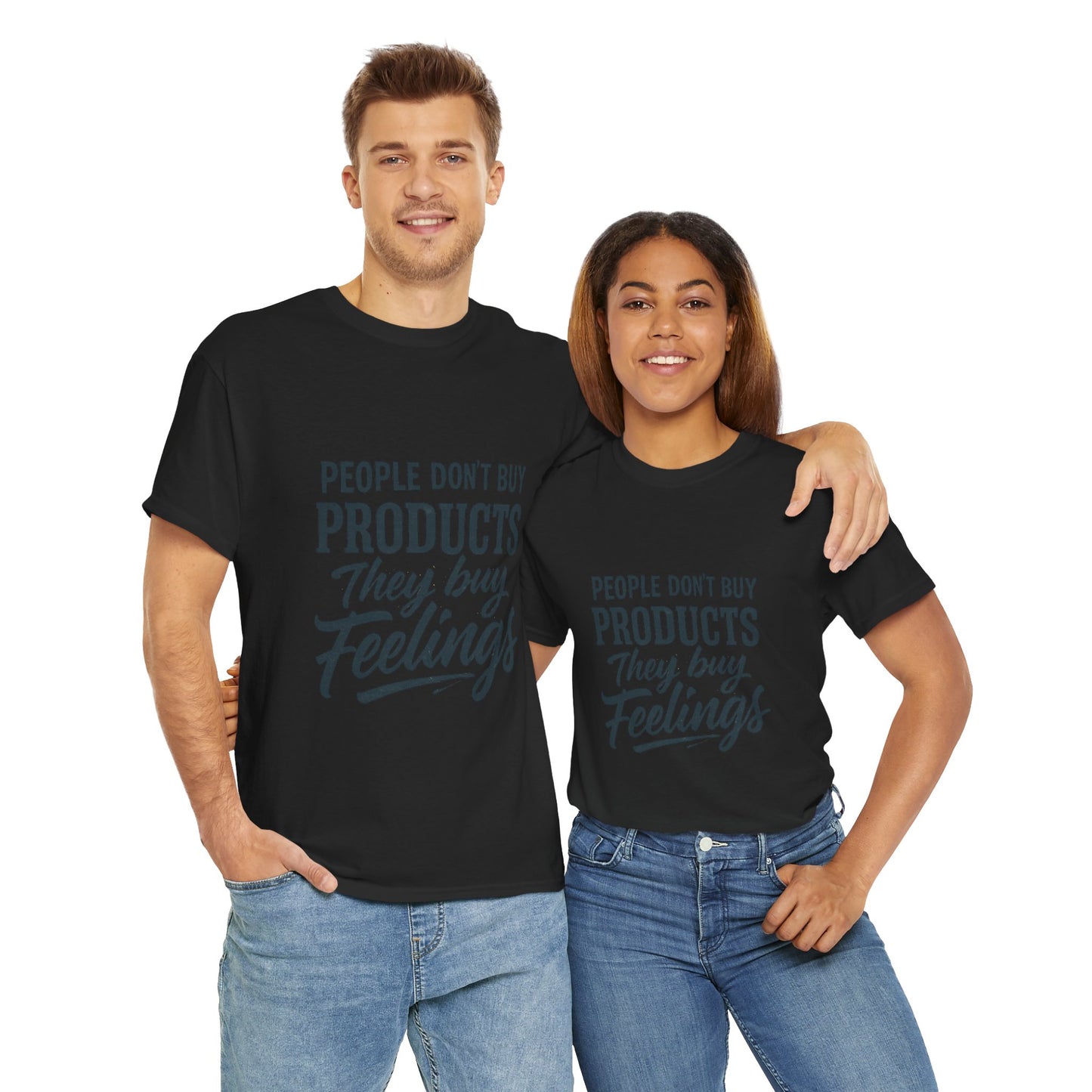 Unisex Heavy Cotton Tee: 'People Don't Buy Products, They Buy Feelings' - Casual Fashion, Gift Idea, Everyday Wear, Comfortable Style, [...]