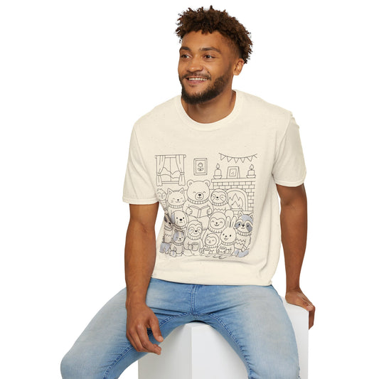 Cute Cartoon Animal T-Shirt, Perfect Gift for Kids, Unisex Softstyle Tee, Coloring Shirt, Fun Pajama Shirt, Casual Wear