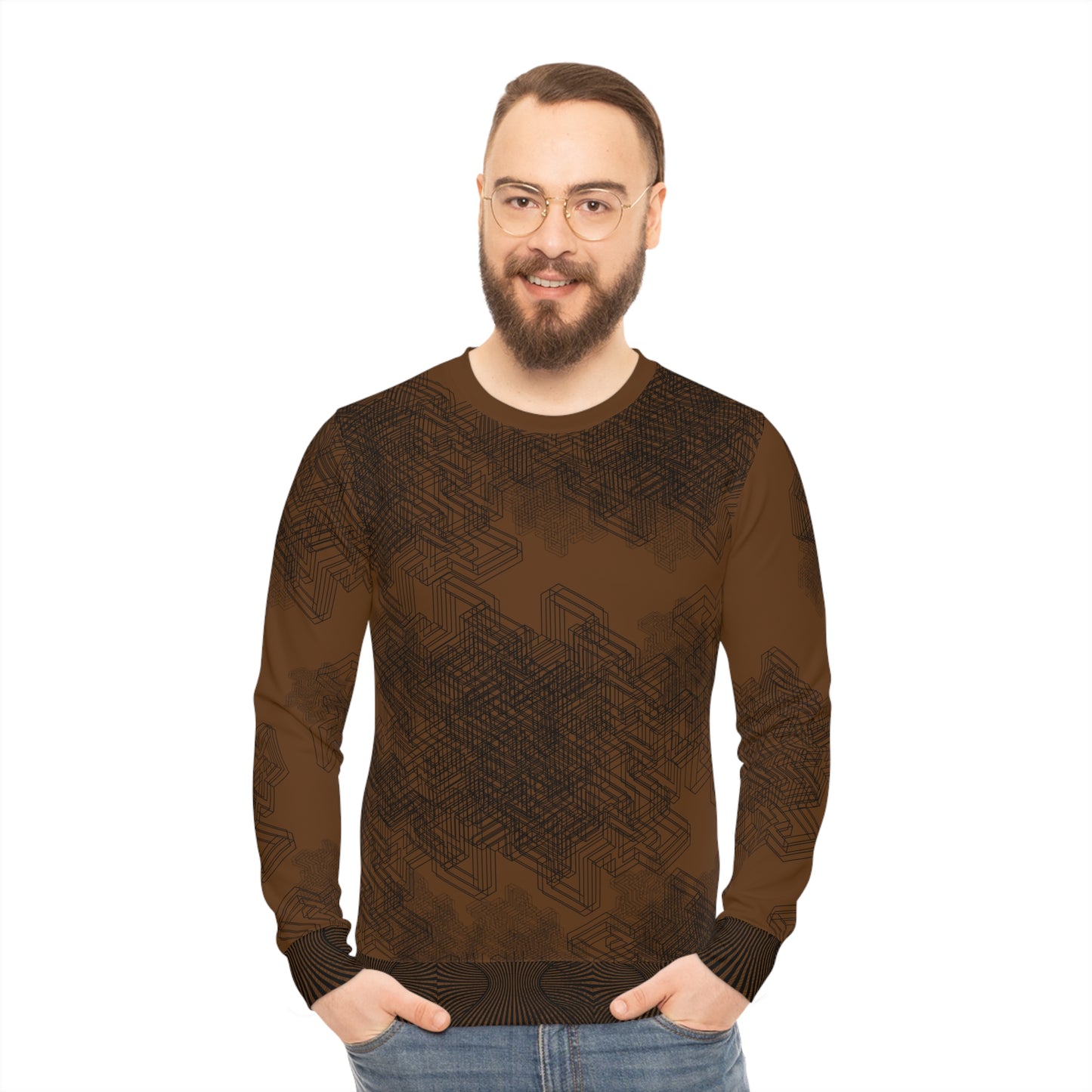 Stylish Geometric Print Lightweight Sweatshirt, Cozy Sweatshirt, Trendy Apparel, AOP Design, Perfect Gift, Casual Outfit