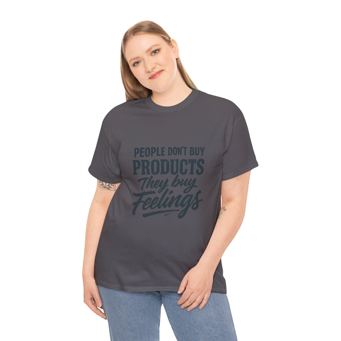 Unisex Heavy Cotton Tee: 'People Don't Buy Products, They Buy Feelings' - Casual Fashion, Gift Idea, Everyday Wear, Comfortable Style, [...]
