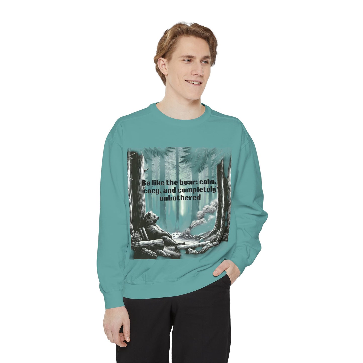 Bear Calm Sweatshirt | Unisex Garment-Dyed Cozy Crew | Inspirational Nature Apparel | Perfect Gift for Outdoor Lovers