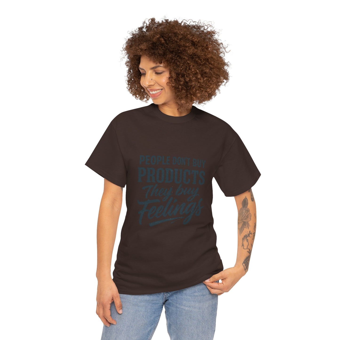 Unisex Heavy Cotton Tee: 'People Don't Buy Products, They Buy Feelings' - Casual Fashion, Gift Idea, Everyday Wear, Comfortable Style, [...]