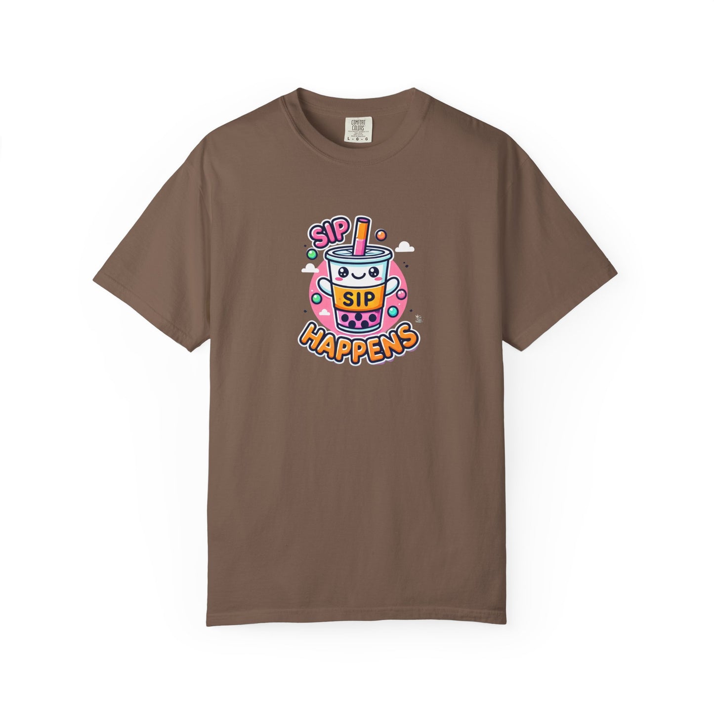 Kawaii Sip Happens T-Shirt, Cute Graphic Tee for Bubble Tea Lovers, Fun Casual Wear, Gift for Boba Tea Fans, Quirky Everyday Style