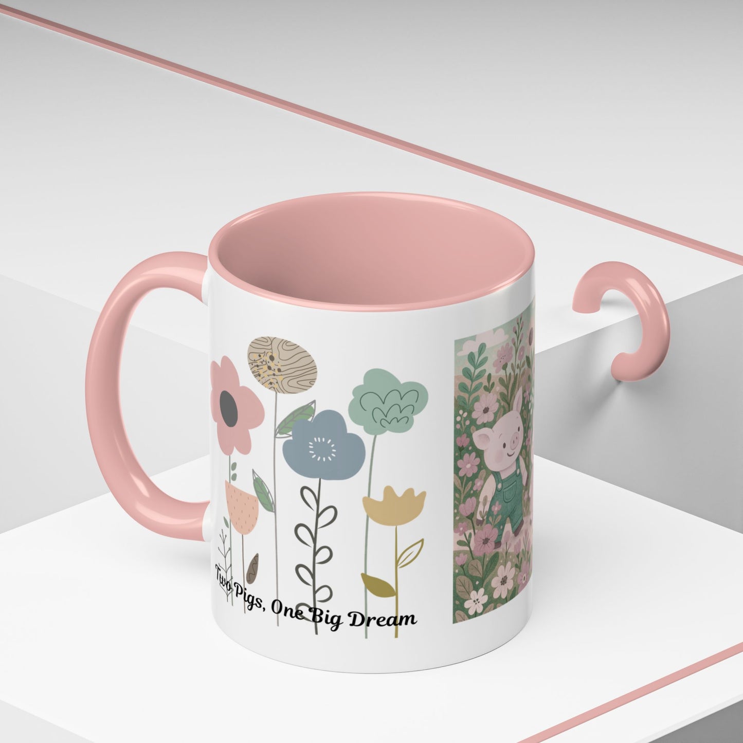 Charming Piggy Coffee Mug, Cute Animal Tea Cup, Floral Design Drinkware, Gift for Animal Lovers, Kitchen Decor, Unique Birthday Gift