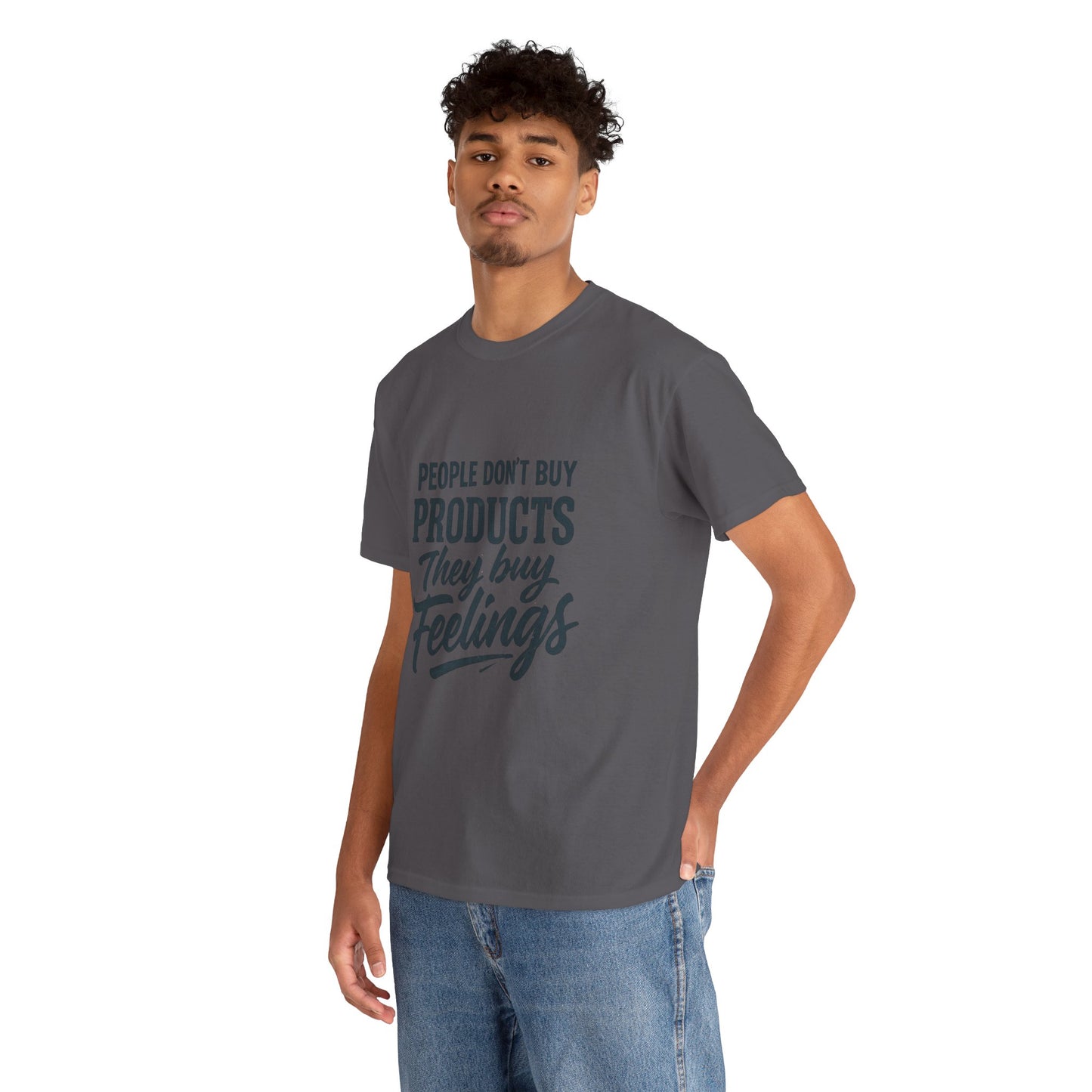 Unisex Heavy Cotton Tee: 'People Don't Buy Products, They Buy Feelings' - Casual Fashion, Gift Idea, Everyday Wear, Comfortable Style, [...]