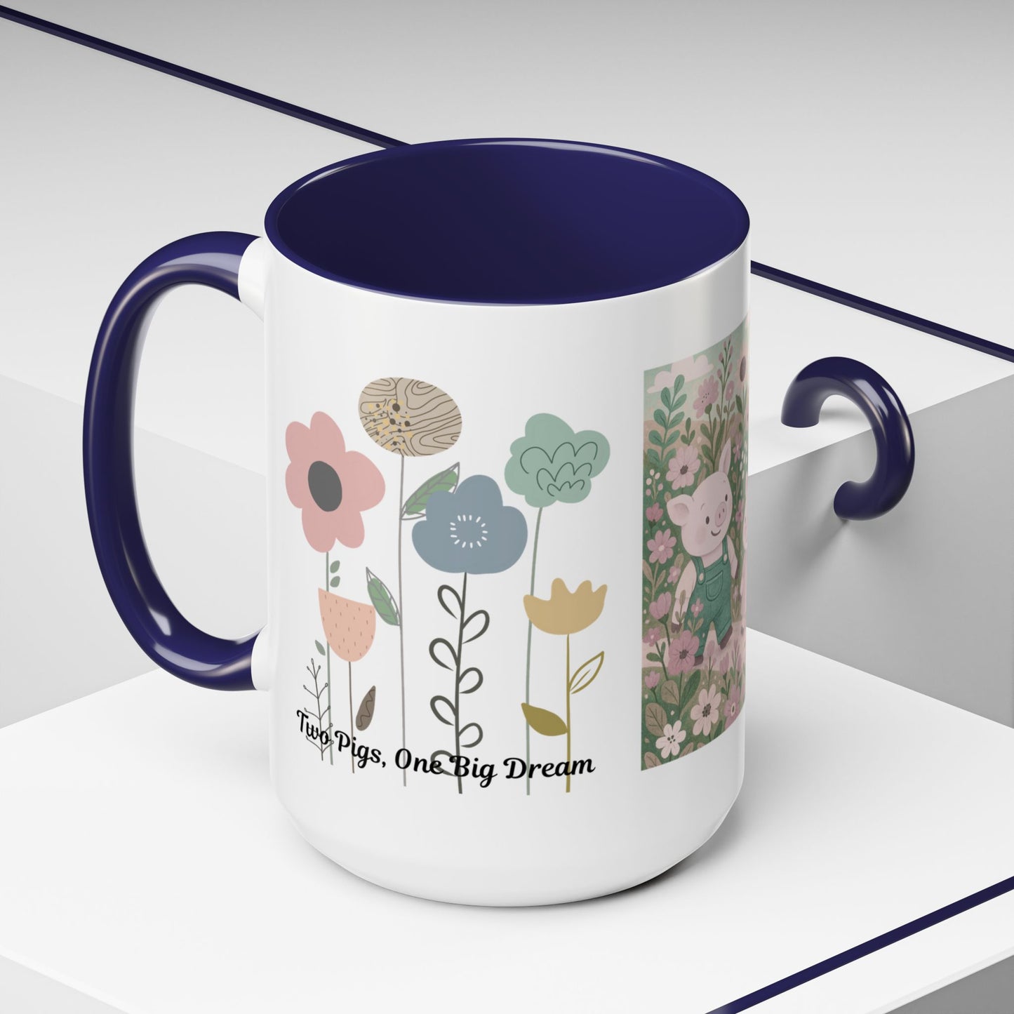 Charming Piggy Coffee Mug, Cute Animal Tea Cup, Floral Design Drinkware, Gift for Animal Lovers, Kitchen Decor, Unique Birthday Gift