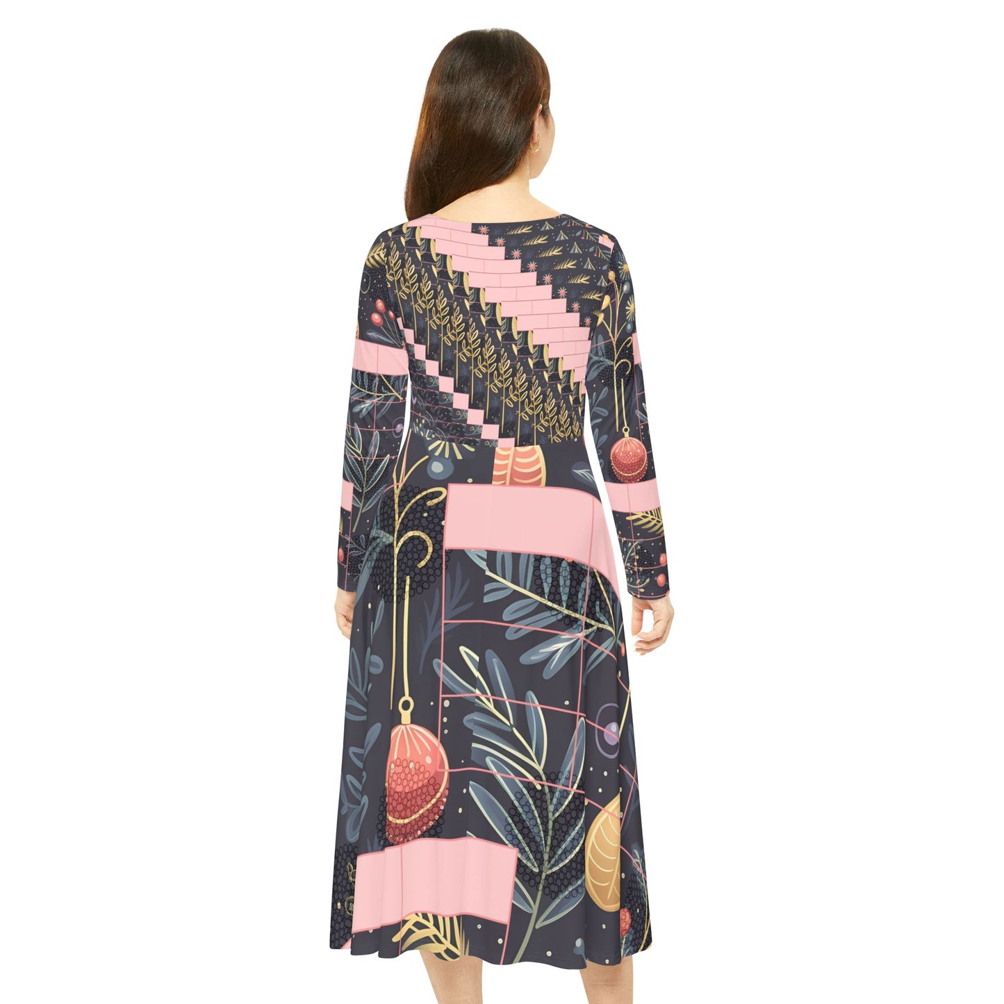 Long Sleeve Christmas Dance Dress, Festive Holiday Dress, Party Dress, Gift for Dancers, Winter Celebration Clothing