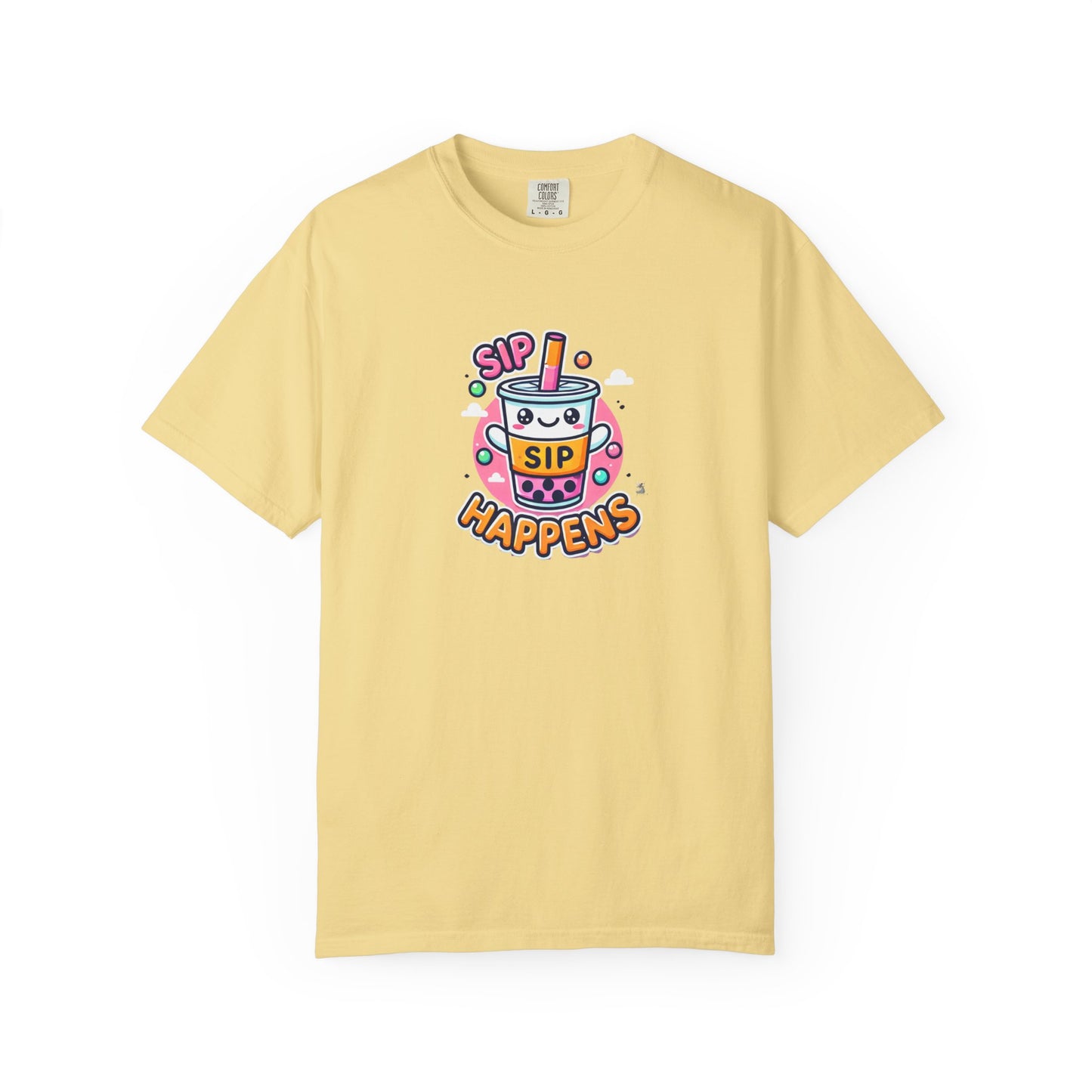 Kawaii Sip Happens T-Shirt, Cute Graphic Tee for Bubble Tea Lovers, Fun Casual Wear, Gift for Boba Tea Fans, Quirky Everyday Style