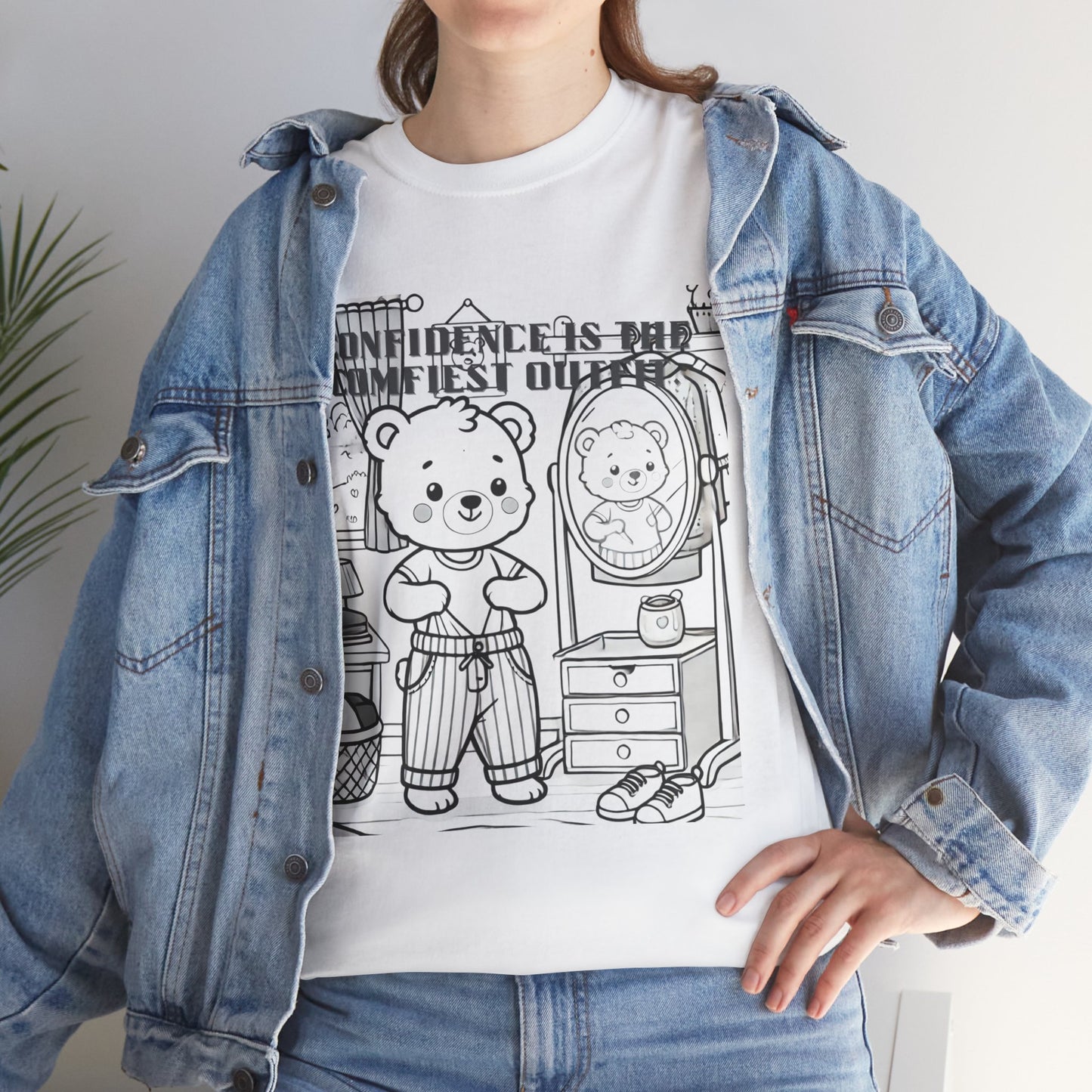 Confidence Is The Cutest Outfit Tee, Unisex Cotton T-Shirt, Cute Bear Graphic Tee, Gift for Kids, Inspirational Casual Wear