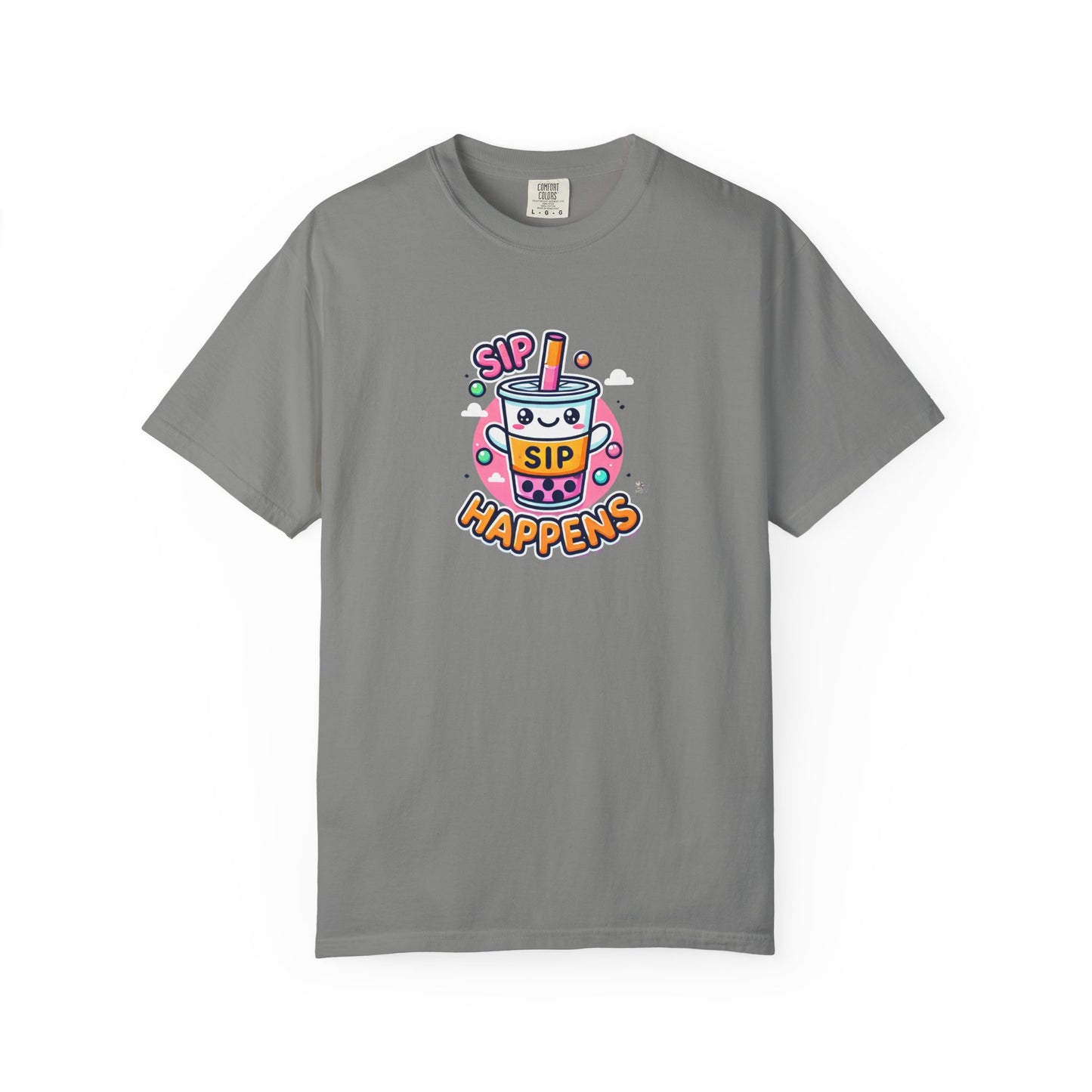 Kawaii Sip Happens T-Shirt, Cute Graphic Tee for Bubble Tea Lovers, Fun Casual Wear, Gift for Boba Tea Fans, Quirky Everyday Style