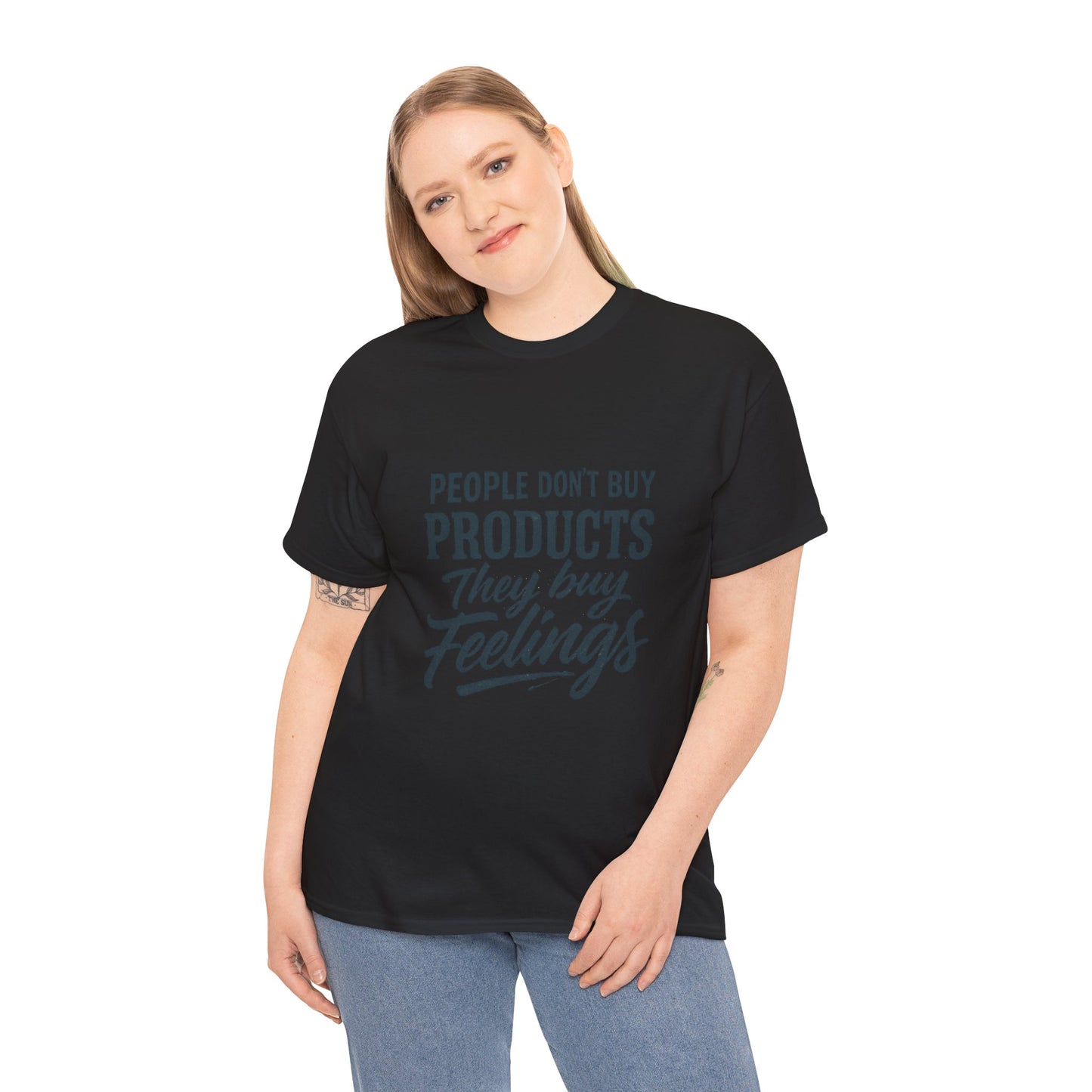 Unisex Heavy Cotton Tee: 'People Don't Buy Products, They Buy Feelings' - Casual Fashion, Gift Idea, Everyday Wear, Comfortable Style, [...]