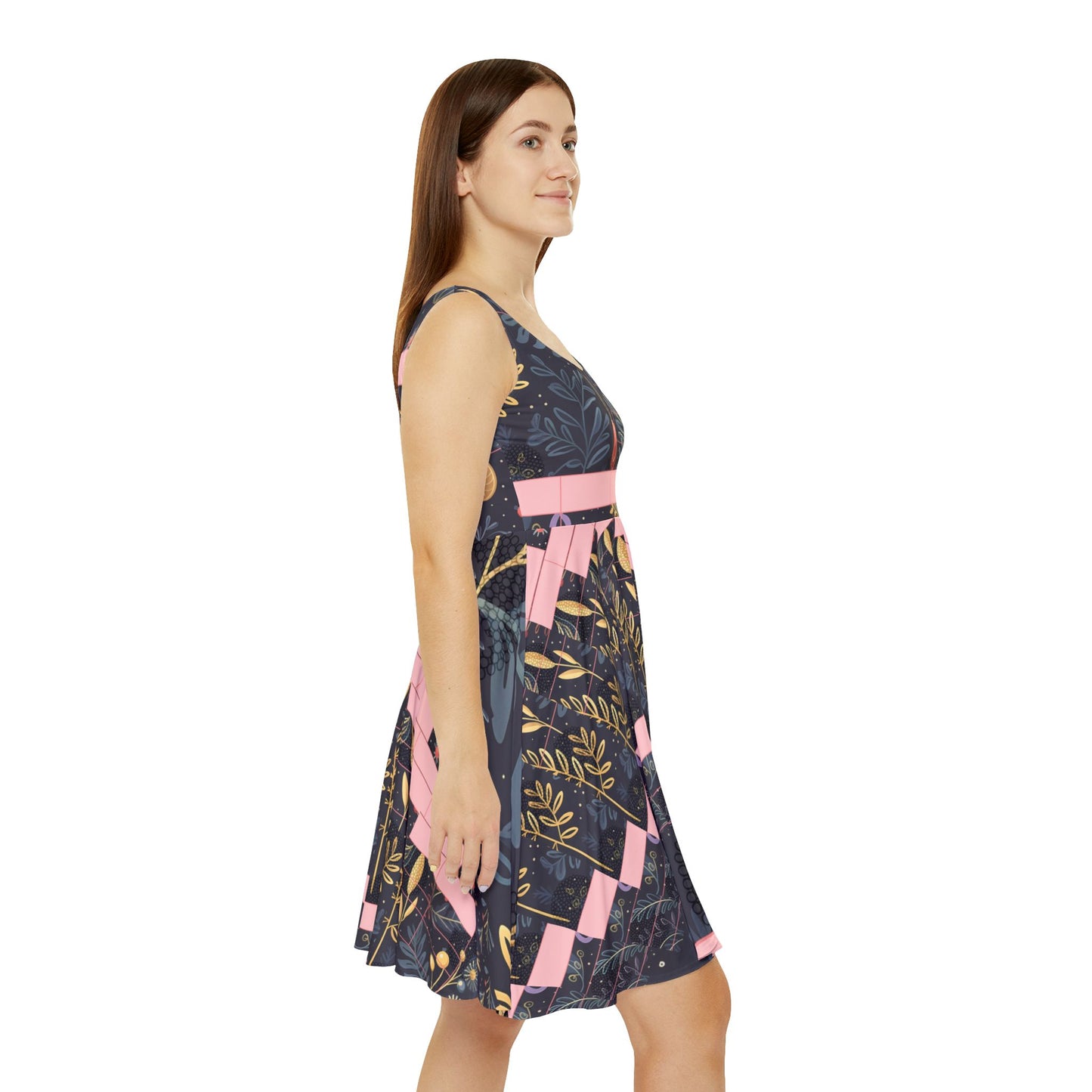 Whimsical Holiday Women's Skater Dress, Christmas Party Dress, Festive Floral Dress, AOP Dress, Holiday Outfits