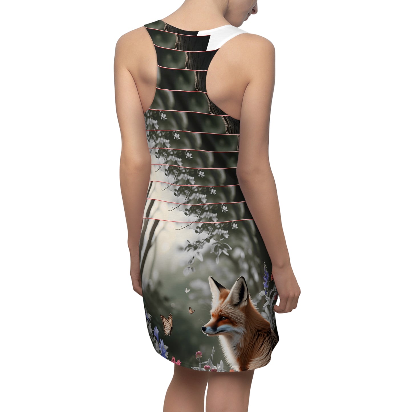 Whimsical Fox Racerback Dress, Nature Lover Outfit, Casual Summer Dress, Garden Party Attire, Unique Gift for Animal Lovers