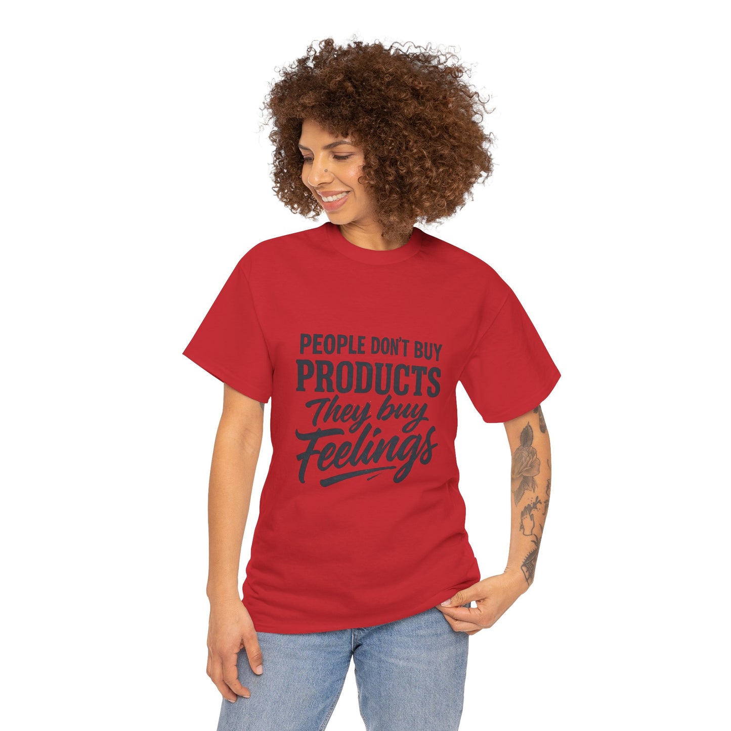 Unisex Heavy Cotton Tee: 'People Don't Buy Products, They Buy Feelings' - Casual Fashion, Gift Idea, Everyday Wear, Comfortable Style, [...]